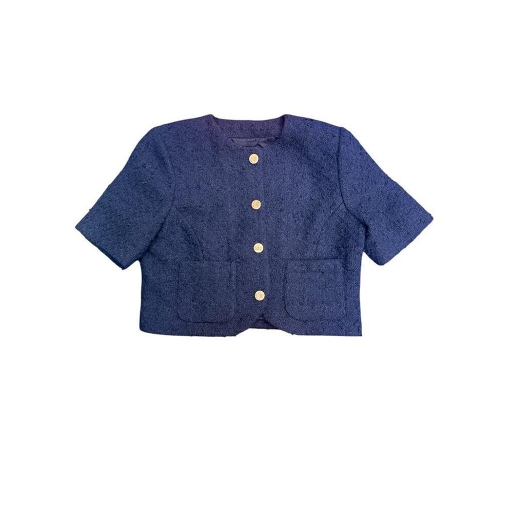 Abercrombie & Fitch Short Sleeve Boucle Jacket Gold Button Women size Small NWT
